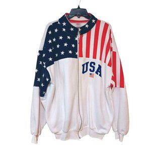 Evy USA Flag Sports Wear Adult XXL Eagle Vintage 2001 Red White Full Zip Long Sl